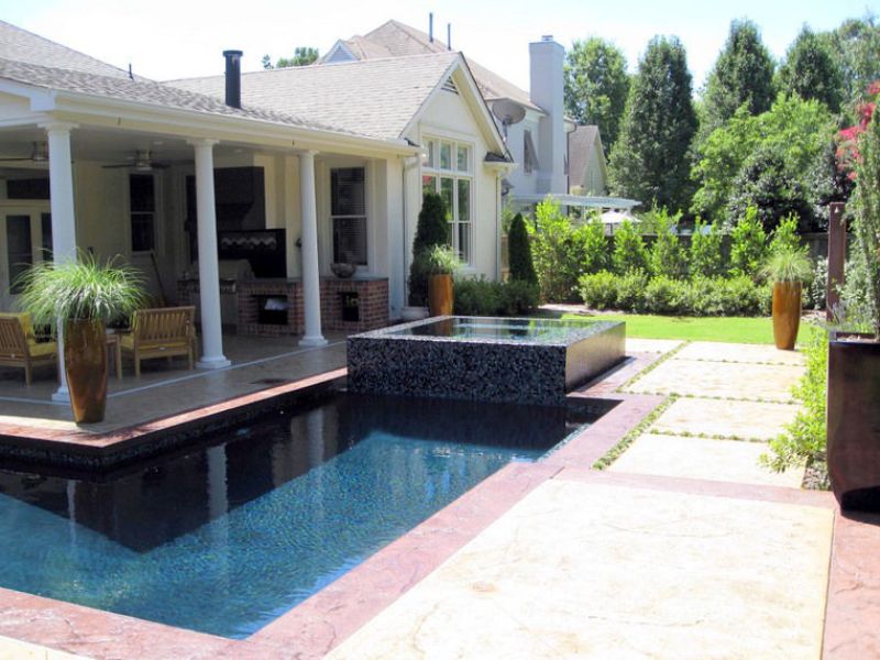 A unique shape pool for relaxing and entertaining.